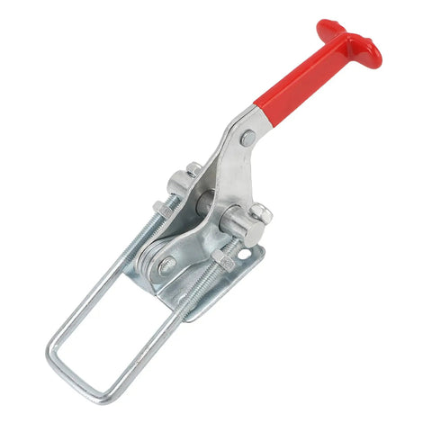 Heavy Duty Toggle Catch Latch Lock Clamp For Engineering Machinery And Mechanical Gear, steel with red handle, front view