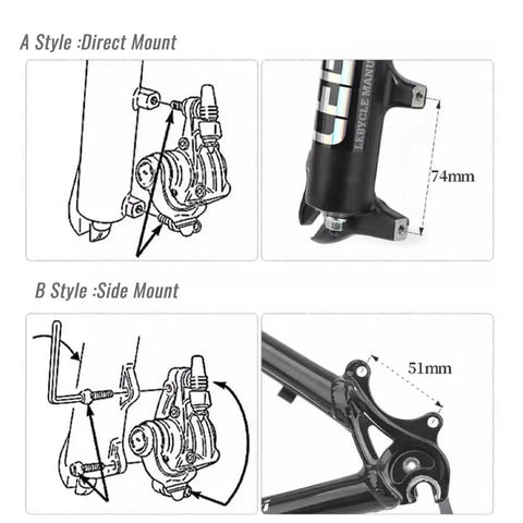 All In One Bike Disc Brake Kit Front And Rear Calipers With Rotors 160mm And 180mm Options Bolts And Cable mounting styles diagram