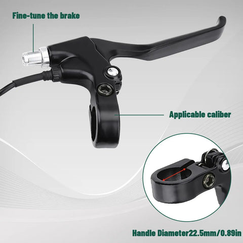 Durable Aluminum Alloy E Bike Brake Levers Set For 22.5mm Handlebars, Left and Right Pair With 5.6 Ft Cables close-up