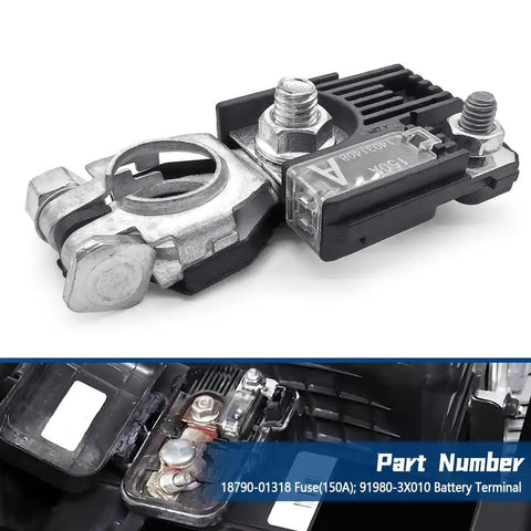 Heavy Duty Battery Positive Terminal Cable With Fusible Link For Hyundai Kia Models, close-up view showcasing fuse and connectors.