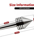Nakkaa MT2 tailstock live center with 60-degree conical tip; metal finish