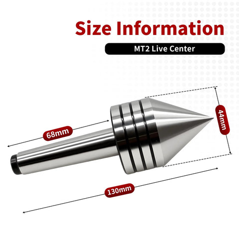 Nakkaa MT2 tailstock live center with 60-degree conical tip; metal finish