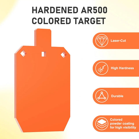AR500 One Half Inch Steel Targets For Shooting Silhouette Gong Target in neon orange with laser-cut precision features
