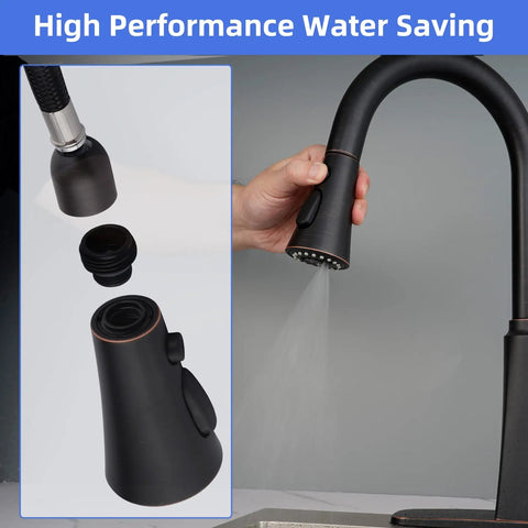 Universal Three Mode Pull Down Kitchen Faucet Spray Head Replacement With Fifteen Adapters, Oil Rubbed Bronze in use.