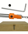 Heavy-Duty Countersink Drill Bit Set, 5-Piece With 8/10mm Round Shanks And 2.8-4mm Conical Bits with hex key and wood block