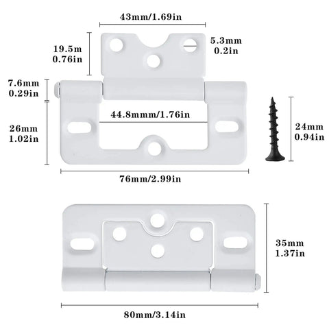 Diagram of Ten Pack White 3 Inch Non Mortise Shutter Hinges For Screen Doors And Cabinets Easy To Install With Screws Included