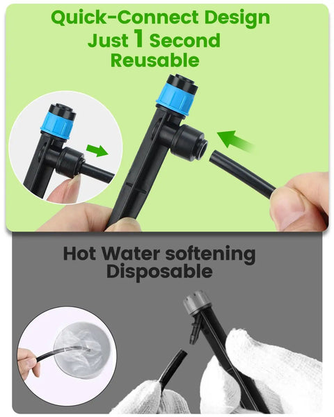 Quick-connect design of 36 Pack Quick Connect Drip Irrigation Emitters With Adjustable 360 Degree Sprinklers And 6 Inch Stakes