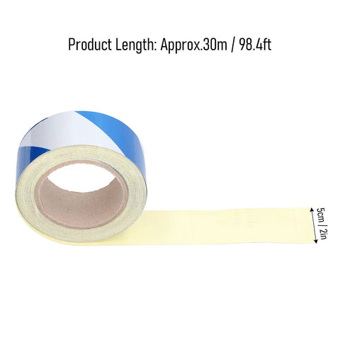 Two-Pack Safety Warning Stripe Tape 2-Inch By 98-Foot High-Visibility Self-Adhesive Floor Marking Tape roll with blue and white stripes