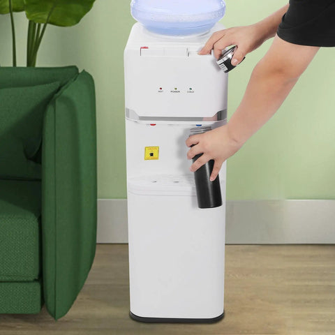 Person using Hot Cold Water Dispenser With Warm Setting, Three Temperature Modes, 5 Gallon Floor Standing Electric Cooler And Heater