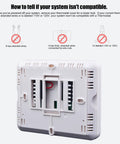 Back view of 5/1/1 Day Programmable Heat Pump Thermostat For 2H/1C Systems With Aux Emergency Heat, DIY Install guide showing compatibility.