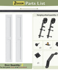 Double 14 Inch Bifold Barn Doors 28 By 84 Inches White, Bi Fold Sliding Closet Doors With Hardware Kit Included, parts overview