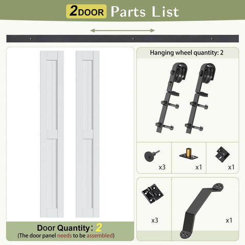 Double 14 Inch Bifold Barn Doors 28 By 84 Inches White, Bi Fold Sliding Closet Doors With Hardware Kit Included, parts overview