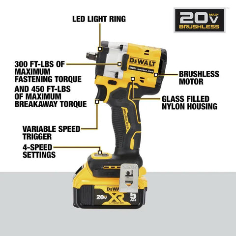 20V Max Compact Impact Wrench Kit With 3/8 Inch Drive And Brushless Motor For Legit Power and Quick Socket Swaps showing features and design details.