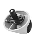 Front view of caster wheel assembly for Roborock Qrevo Curv/Edge/Saros 10R; white housing with black axle