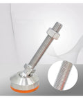 Rock Solid Adjustable Leveling Feet Featuring Straight Up Heavy Duty 304 Stainless Steel Universal Cup Mounts Built Tough For Shop Benches And Cabinets Kills Vibration On Uneven Floors Quick Grip M20 X 100mm Base, showing a close-up of the stainless steel foot and bolt.
