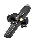 Super Cool Fast Ripping Table Saw Jig Guide For 3/8 In X 3/4 In Slot With Smooth Roller Limiter For Accurate Woodworking On Band Saws And Router Tables Made Of Durable Adjusted Aluminum, top view with adjustable scales.