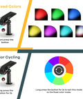 Color Changing Solar Spot Lights For Outdoors Six Pack IP65 with 7 fixed colors and color cycling mode diagram
