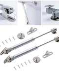Top Shelf Heavy Duty Gas Struts 2 Pack For Cabinet Doors And Toy Box Lids 150N 33lbs Force with installation hardware.