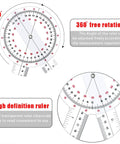12 Inch Transparent Goniometer For Physical Therapy And Joint Range Of Motion Measuring Protractor Ruler 360 Degree Angle Gauge Made Of Plastic Durable Clear Markings For Accurate Readings In Clinic Or Home Use showing 360-degree rotation and clear scale markings.
