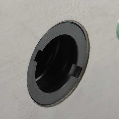 Close-up of Dual Orientation 5C Collet Fixture Holder 225-202B for Milling, Grinding, and Drilling, showing the collet chuck opening.