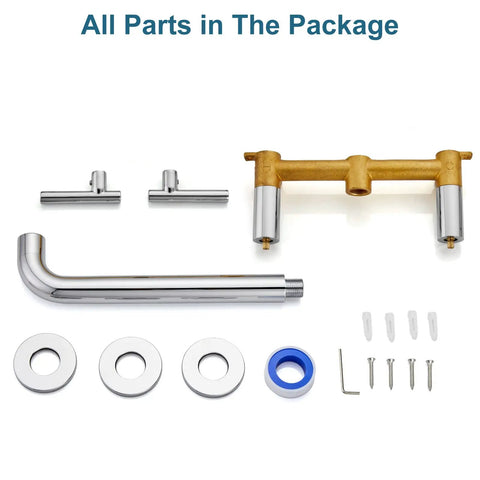 Long Reach Wall Mount Tub Filler With Two Level Handles Solid Brass High Flow Roman Tub Faucet 3 Hole Setup Polished Chrome Kit