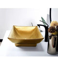 Next Level Golden Ceramic Vessel Sink For Above Counter Bathroom Vanity, Killer Artistic Wash Basin with smooth shiny gold finish.