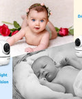 Super Crisp 5 Inch No WiFi Baby Monitor Featuring Dual Pan Tilt Zoom Lenses And Rock Solid Two Way Audio on display with baby.