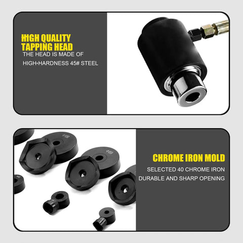 9 Ton Hydraulic Knockout Punch Kit For Conduit One Half Inch To Four Inch, tapping head and chrome iron mold components