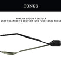 ComplEAT Camping Utensils Set For Outdoor Cooking With Fork Spoon Tongs Spatula And Four Function Multi Tool Ultra Lightweight Backpacking Cookware Kit In Flat Sage featuring tongs configuration