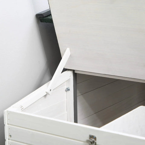 Close-up of hinged nesting box of 77 Inch Wooden Chicken Coop With Nesting Box And Removable Tray Outdoor Hen House