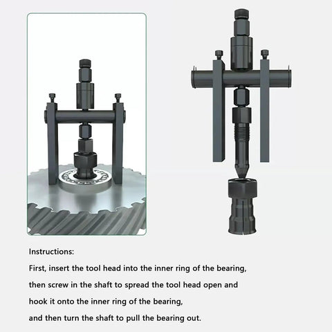 Universal Internal Bearing Puller Tool Kit Fits Motorcycles Cars Bikes 8mm To 29mm Range With Secure Non Slip Grip For Removal Of Bearings For Mechanics Or Diy Guys Who Get Job Done Fast Without Hassle Using Quality Gear That Holds Firm. Black steel internal bearing puller shown removing a bearing