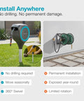 Automatic Retractable Garden Hose Reel With 66 Feet Reach 360 Degree Swivel Metal Spike Base Easy Install No Tool Needed UV Resistant Housing Smooth Auto Rewind And Lock Durable Yard Hose Organizer installed with metal spike base