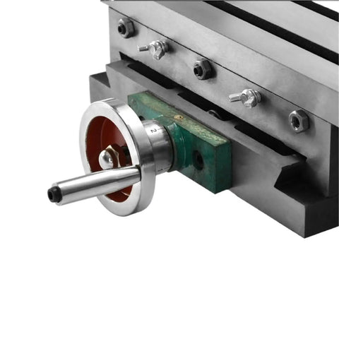 Close-up of Heavy Duty Multifunctional Workbench With Drag Plate Milling And Table Drilling showing precision components and tool setup.
