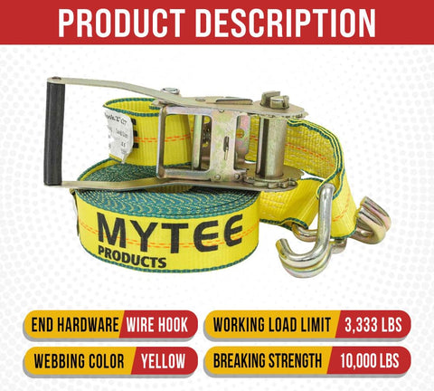 Heavy Duty 2 Inch By 27 Foot Ratchet Tie Down Straps With Wire Hooks 10 Pack 10,000 Lbs Breaking Strength close-up