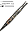 Executive Twist Ballpoint Pen Kit Starter Package For Woodturning Projects, hardware parts and assembled pen close-up