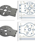 Adjustable Router Guide Rail Compatible With Electric Circular Saw For No Sweat Precision Trimming And Dang Straight Cuts On Pro Grade Diy Woodworking Projects close-up of metal mounting plate with holes and technical drawings.