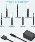 Universal USB Toothbrush Charger For Fairywill FWD1 FWD3 FWD7 power cable with plug and USB-A connector shown with compatible toothbrushes.