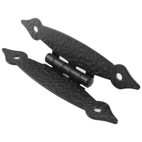 Heavy Duty 3.5 Inch Black Antique H Hinges 4 Pack Cast Iron Cabinet Hardware With Mounting Screws close-up showing textured design.