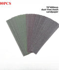 Top Tier Dust Free Sandpaper Sheets Grid Design Clog Resistant Flocking Plus Customizable Cut Sizes For Woodworking And Paint Stripping Jobs Like A Boss 50 Pack with assorted colors and sizes laid out.