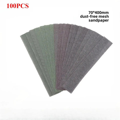 Top Tier Dust Free Sandpaper Sheets Grid Design Clog Resistant Flocking Plus Customizable Cut Sizes For Woodworking And Paint Stripping Jobs Like A Boss 50 Pack with assorted colors and sizes laid out.