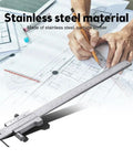 Rock Solid Eight Inch Stainless Scribe Calipers With Replaceable Carbide Tip And Utility Pouch For No Nonsense Layouts On Demanding Job Sites Featuring Exact Dual Scale Readouts And Non Slip Grip on architectural drawings.