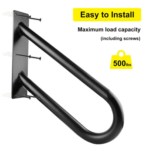 Sturdy 18 Inch Outdoor Stair Handrail For 1 To 2 Steps, Black U Shaped Wall Mount Grab Bar with screws, 500lbs capacity