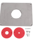 Beast Mode Router Table Insert Plate Built From Heavy Duty Aluminum Alloy Panel With Precision Center Hole Bushing and accessories.