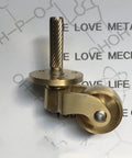 Retro Polished Brass Furniture Casters 25Millimeter Swivel Wheel Rollers For Kitchen Cupboards And Cabinets with a threaded steel stem.