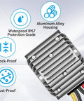 Tough As Nails DC Step Down Voltage Converter 48V To 12V 20A 240W Regulator with IP67 waterproof aluminum housing.