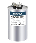 Dual Run Capacitor 45 Plus 5 MFD For HVAC And Air Conditioners 370 To 440 Volt Six Percent Tolerance A Class shown upright
