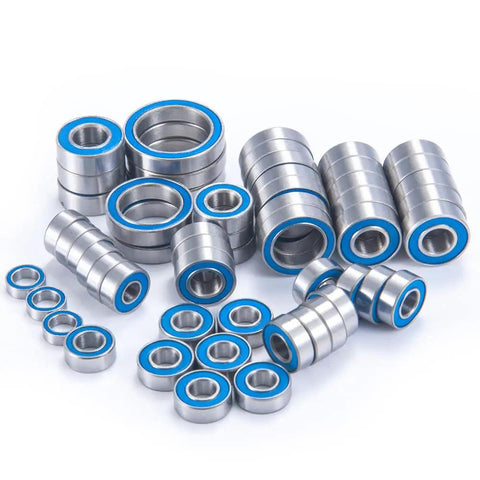 Heavy Duty RC Bearing Kit For Traxxas Trx6 1/10 Crawler assortment of 55 deep groove steel ball bearings with blue seals.