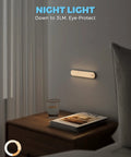 Motion Sensor Indoor LED Light For Cabinets And Pantry, dim glow, mounted on bedroom wall, highlighting nightstand items