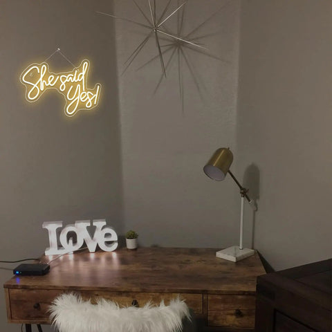 She Said Yes Neon Sign Warm White LED Wall Decor For Proposals And Engagements USB Powered Letter Neon Lights
