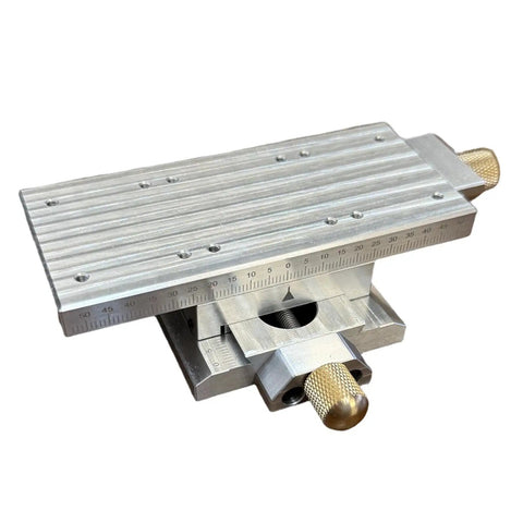 Built Serious Adjustable Cross Slide Platform With Manual Hand Crank For Deadon Xy Axis Alignment and Smooth Precision Mounting In Compact Workshop Spaces, aluminum construction, 80x40 mm travel.